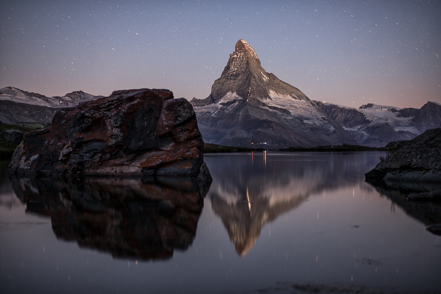 Stellisee is part of the 5-lake hike, with impressive views of the Matterhorn.